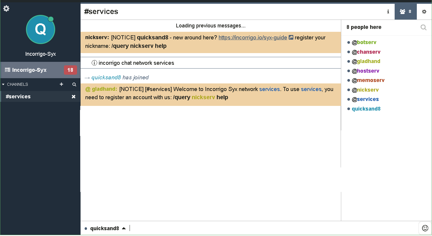 Screenshot of #services channel which contains the services and how to use them
