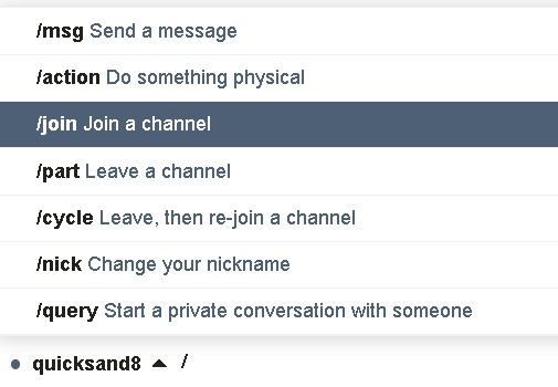 Screenshot of choosing the join command from the forward-slash outset ... 